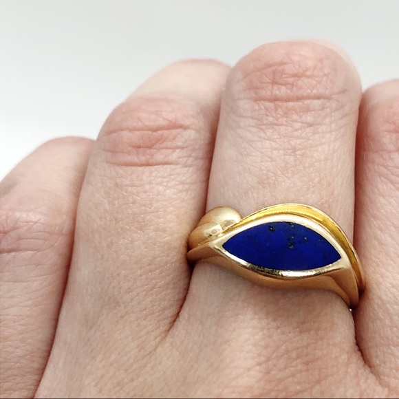 14k yellow gold lapis lazuli ring. Vintage. Heavy. Size 10 - Picture 7 of 8